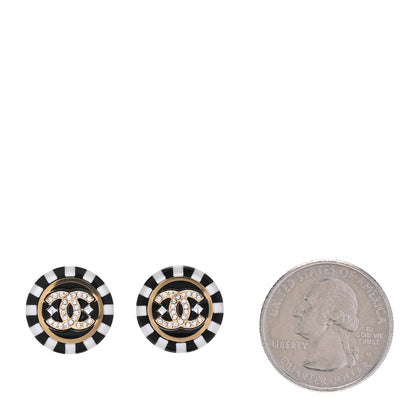 Chanel Resin Crystal CC Earrings Black White 2 of 5