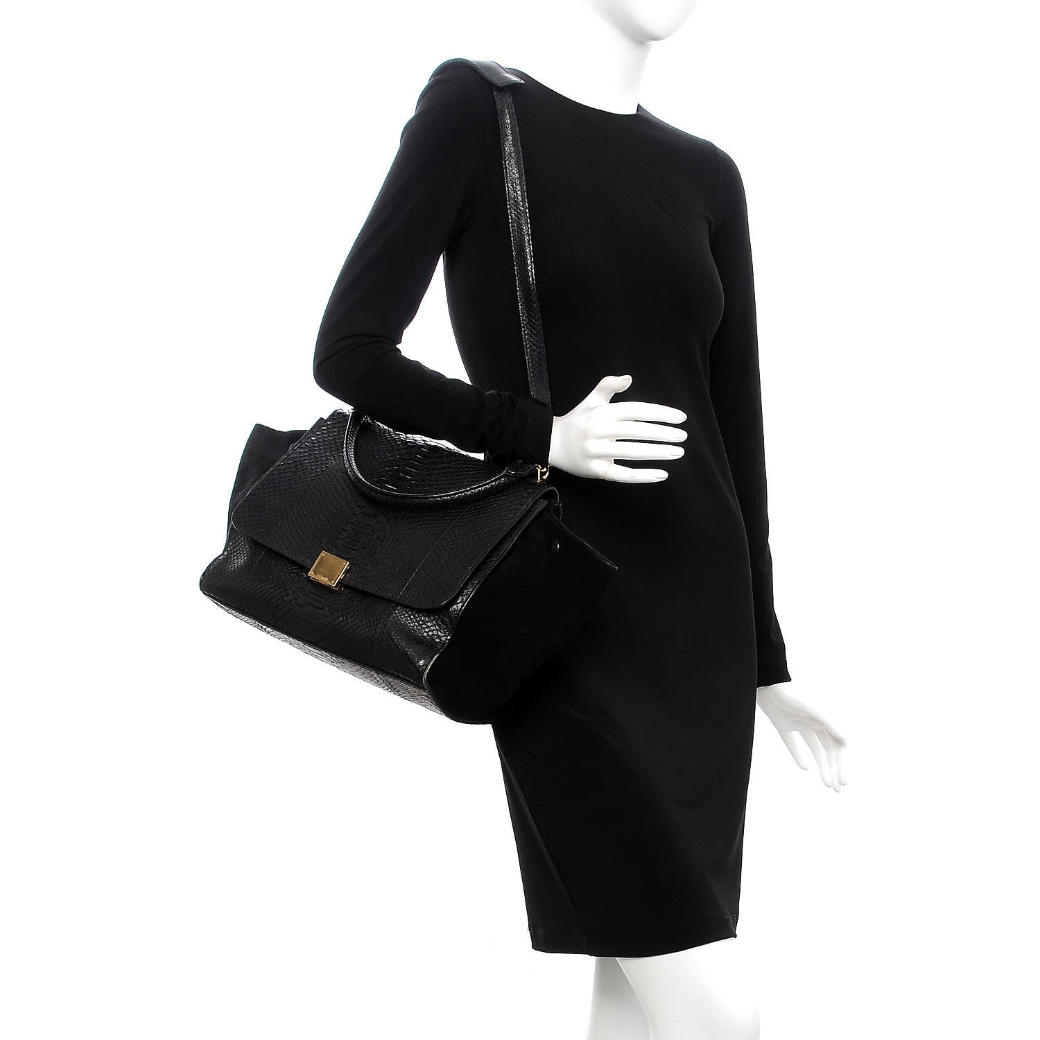 Celine Python Suede Medium Trapeze Black 2 of 8
