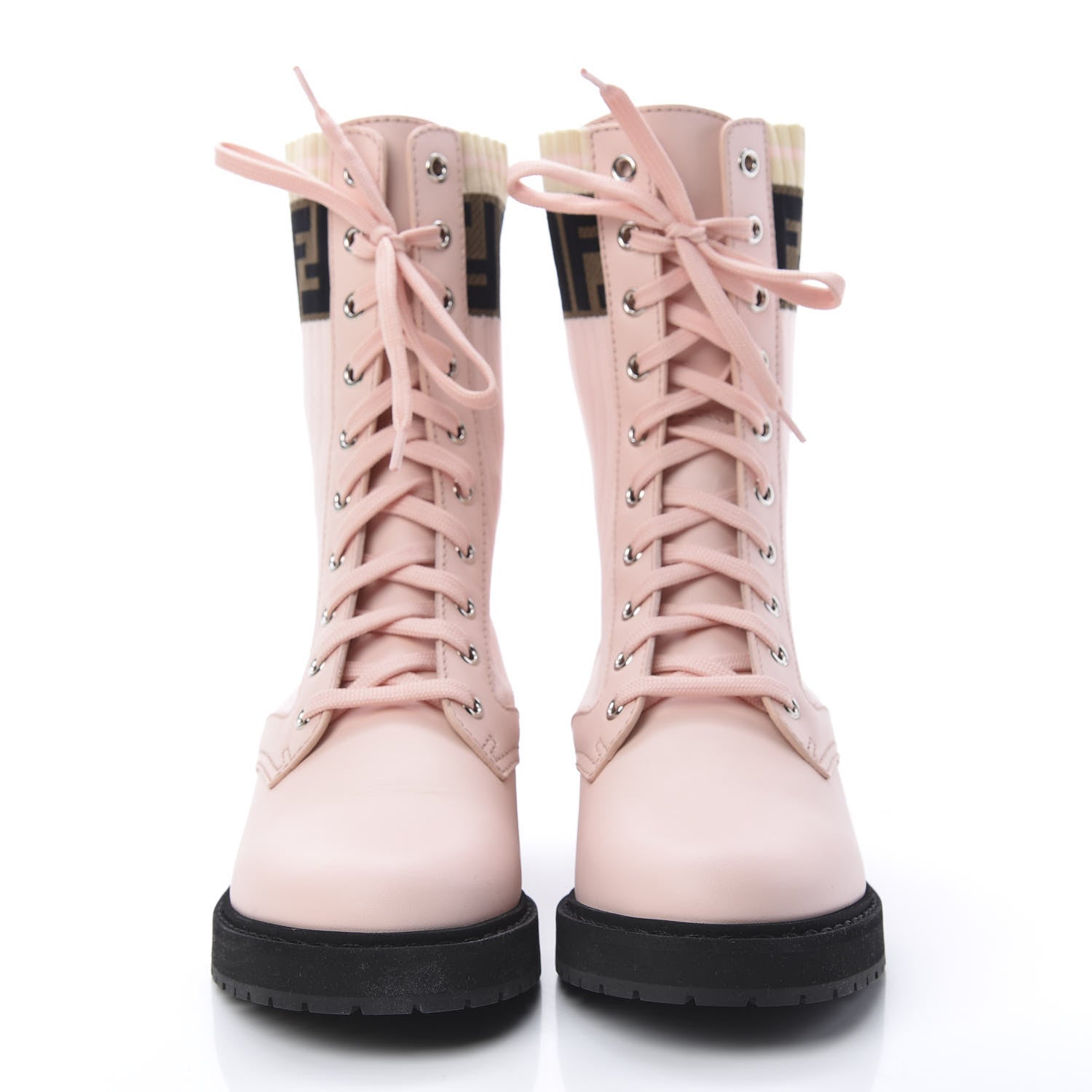 Fendi Calfskin Stretch Fabric Rockoko Biker Boots 38 Rose Clair Tobacco 2 of 8
