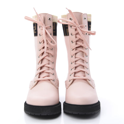 Fendi Calfskin Stretch Fabric Rockoko Biker Boots 38 Rose Clair Tobacco 2 of 8