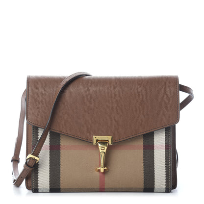 Burberry Derby Calfskin House Check Small Macken Crossbody Bag Tan 1 of 10