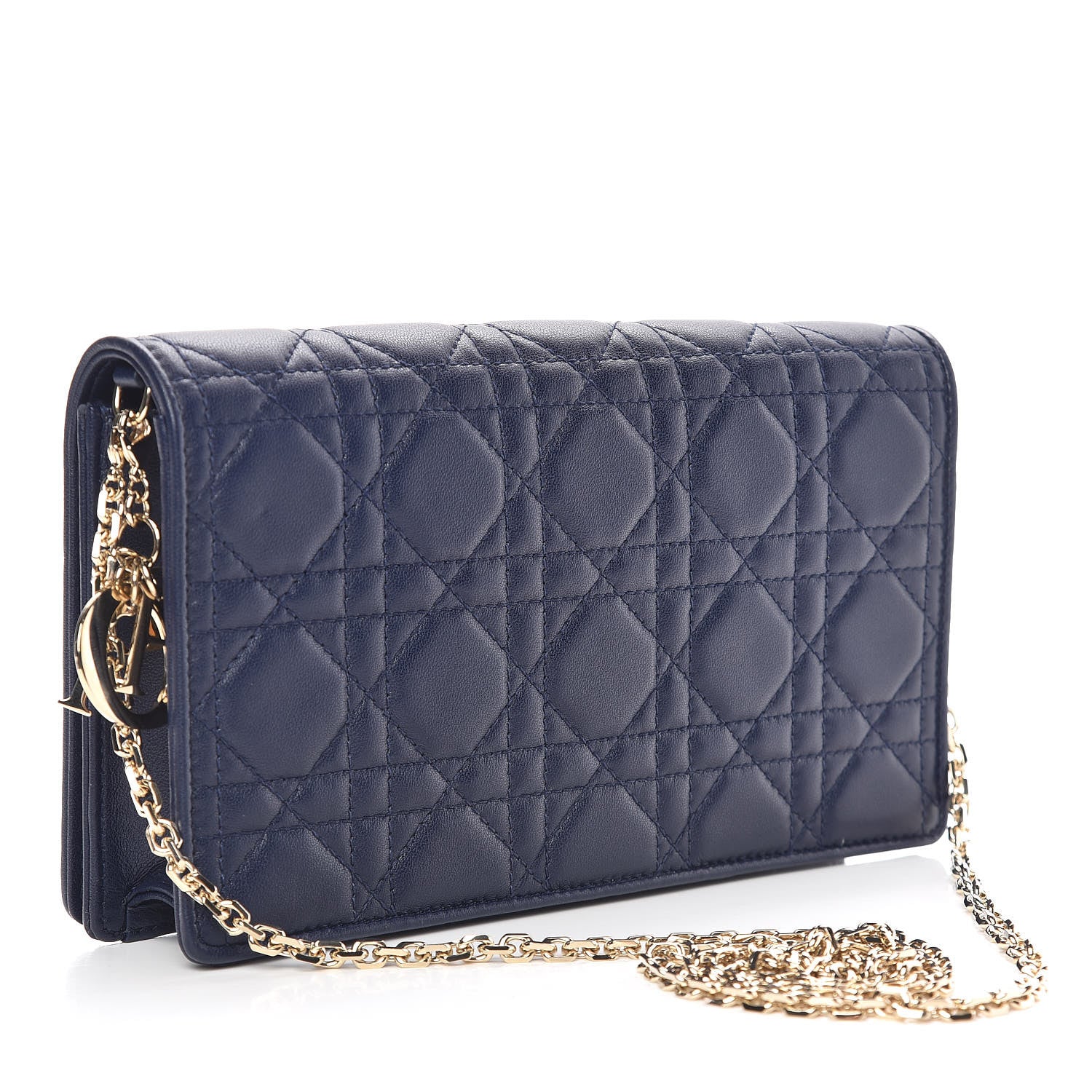 Christian Dior Lambskin Cannage Lady Dior Convertible Clutch Navy Blue 3 of 11