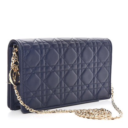 Christian Dior Lambskin Cannage Lady Dior Convertible Clutch Navy Blue 3 of 11