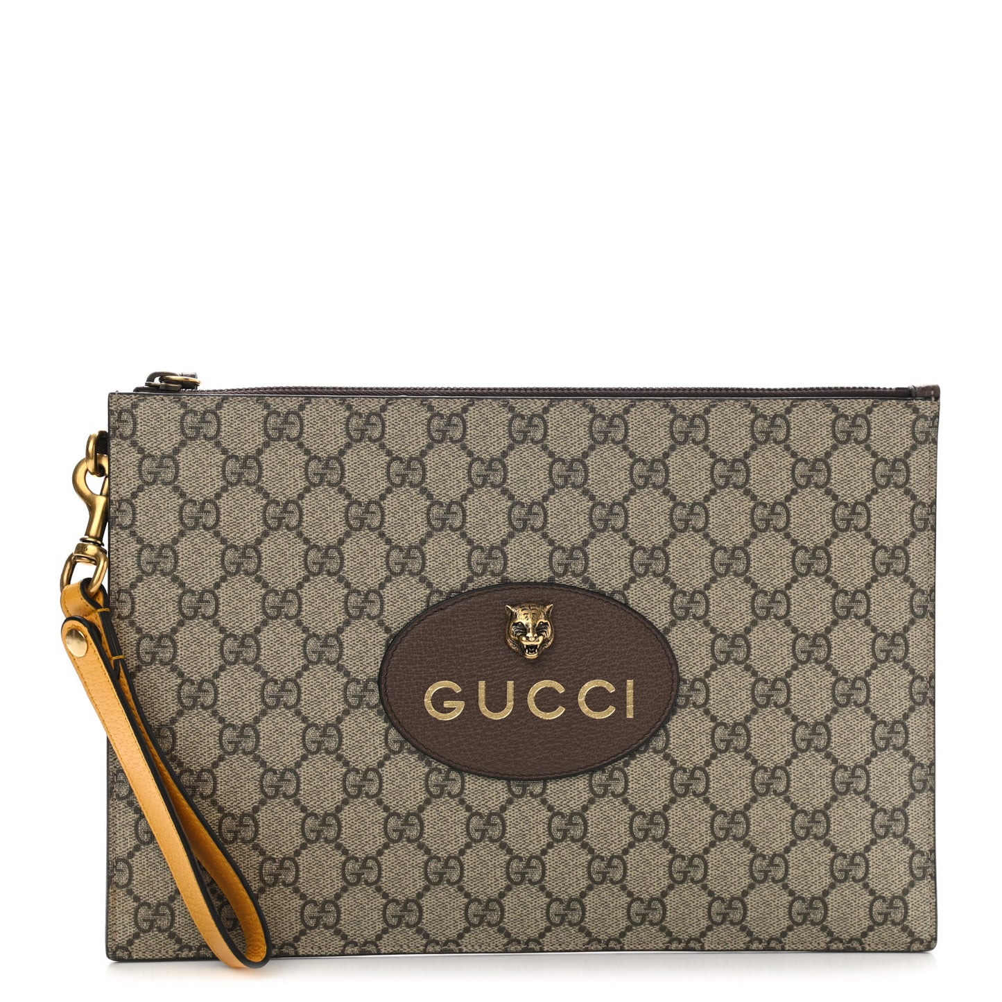 GG Supreme Monogram Neo Vintage Zip Wristlet Pouch Beige New Acero Crop