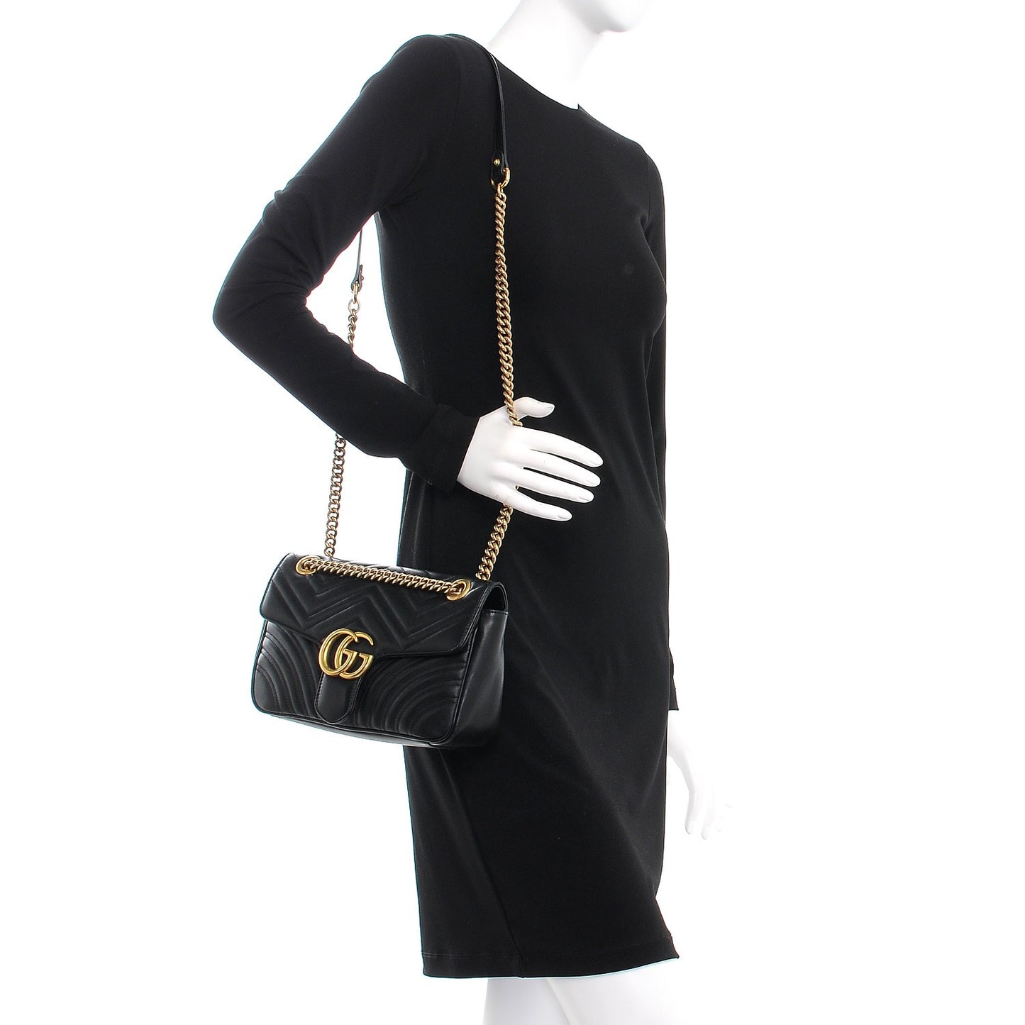 Calfskin Matelasse Small GG Marmont Shoulder Bag Black