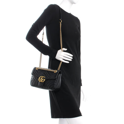 Gucci Calfskin Matelasse Small GG Marmont Shoulder Bag Black 2 of 7