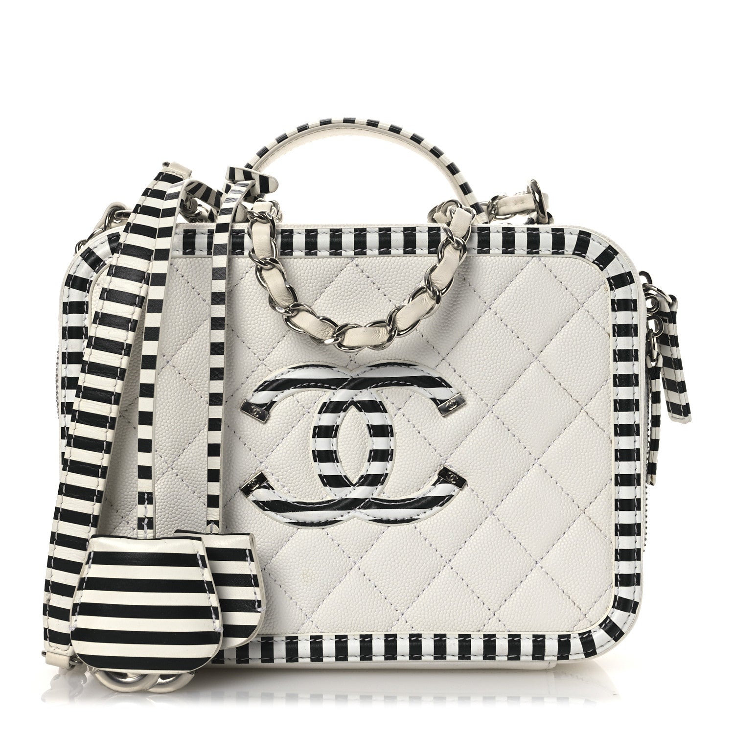 Chanel Caviar Quilted Striped Medium CC Filigree Vanity Case White Black 1 of 13