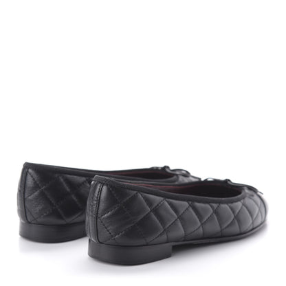 Chanel Aged Calfskin Quilted Cap Toe Ballerina Flats 35 Black 4 of 8