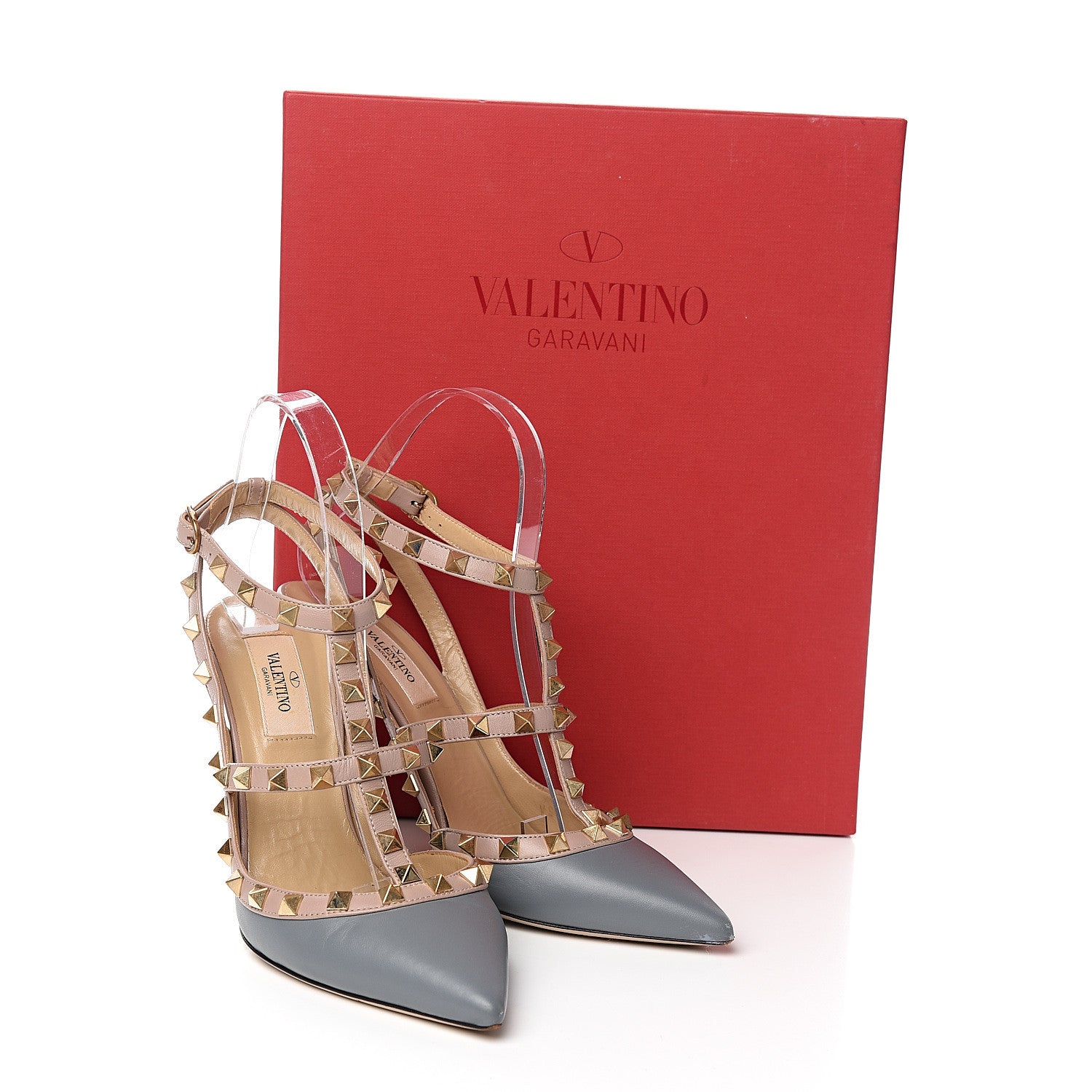 Valentino Garavani Calfskin Nappa Rockstud Ankle Strap 100mm Pumps 37 Light Stone Poudre 12 of 12