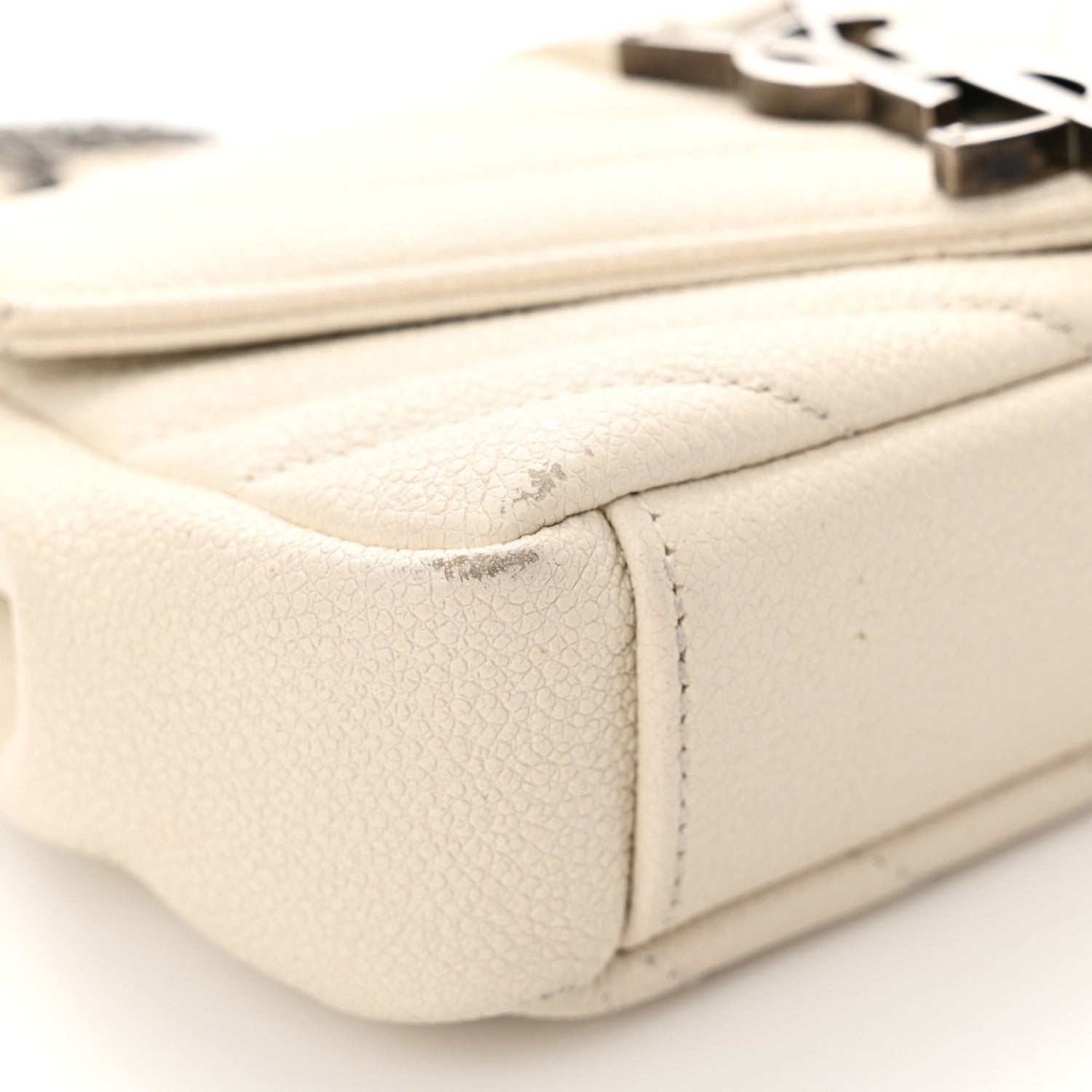 Saint Laurent Grained Calfskin Matelassé Chevron Monogram Classic Baby Chain Bag White 12 of 14