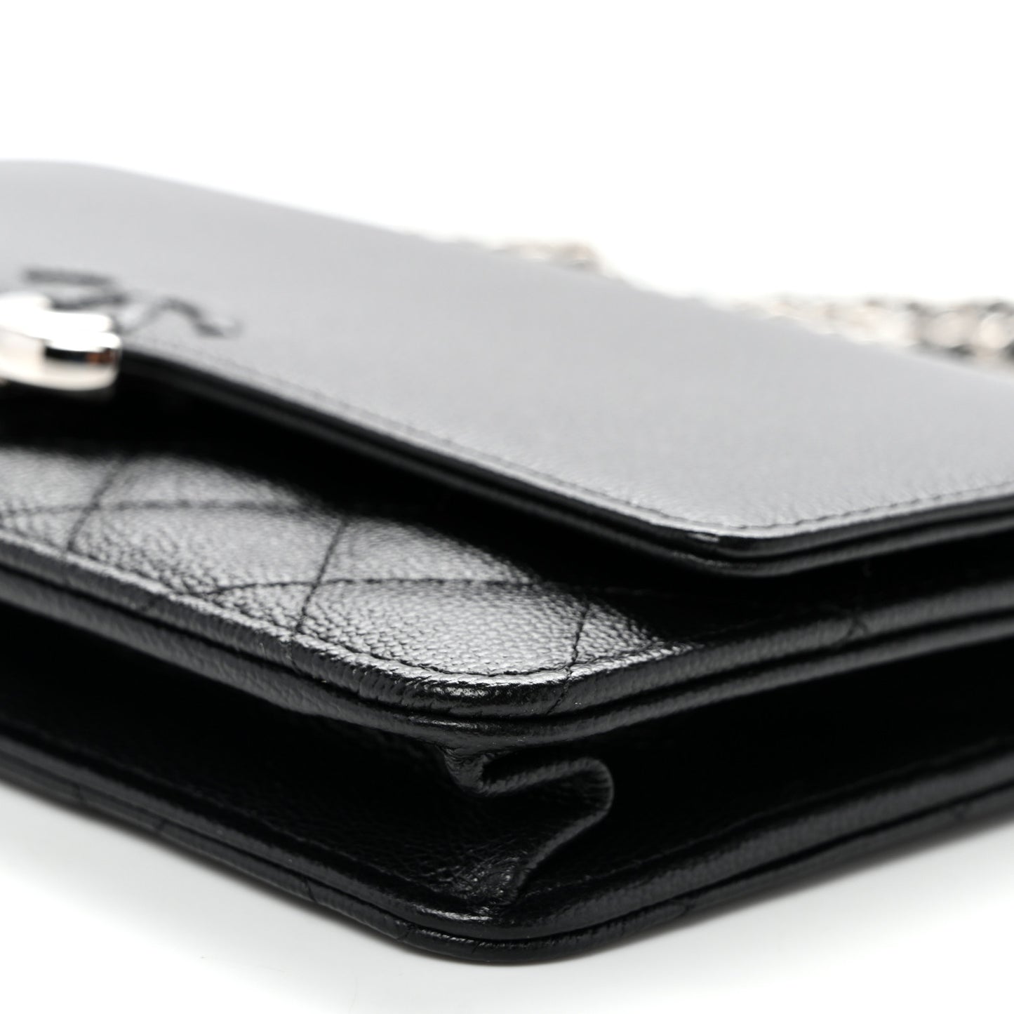 Grained Calfskin Quilted CC Box Wallet On Chain WOC Black