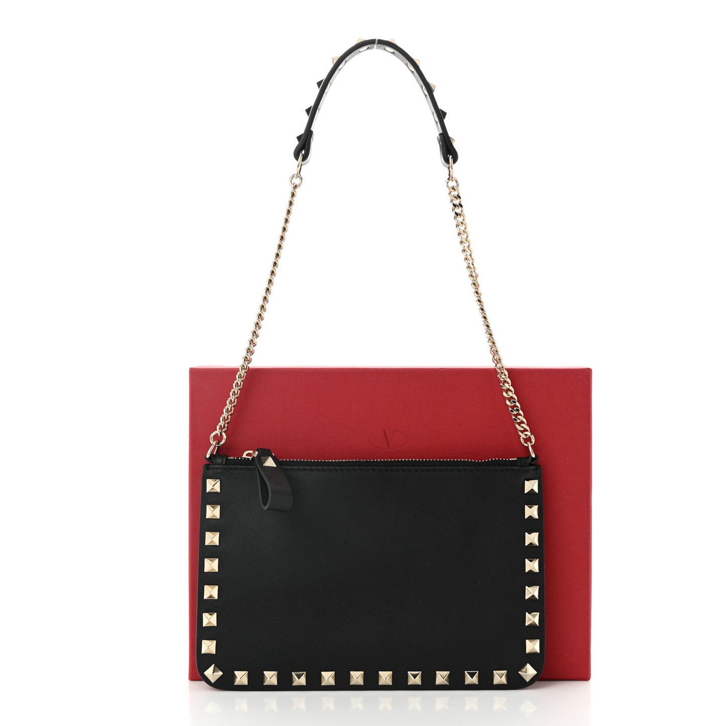Vitello Rockstud Pouch On Chain Black