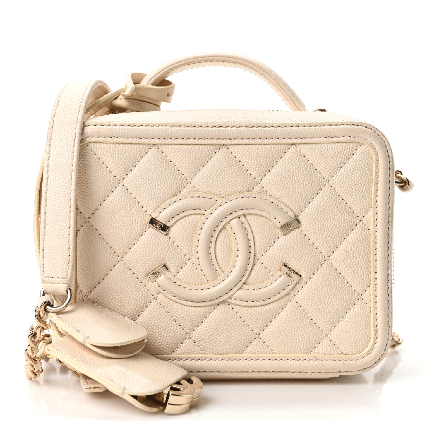 Chanel Caviar Quilted Small CC Filigree Vanity Case White 7 of 10
