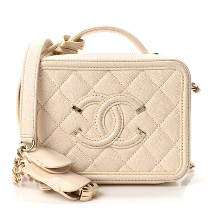 Chanel Caviar Quilted Small CC Filigree Vanity Case White 7 of 10