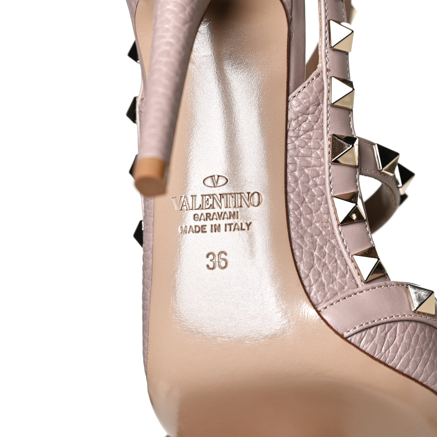 Valentino Garavani Pebbled Calfskin Rockstud Ankle Strap Pumps 36 Poudre 9 of 11