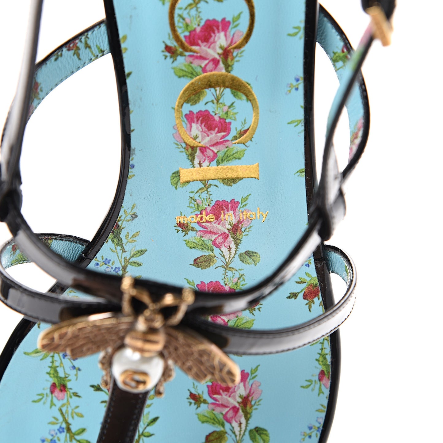 Patent Calfskin Bee Thong Sandals 38.5 Black