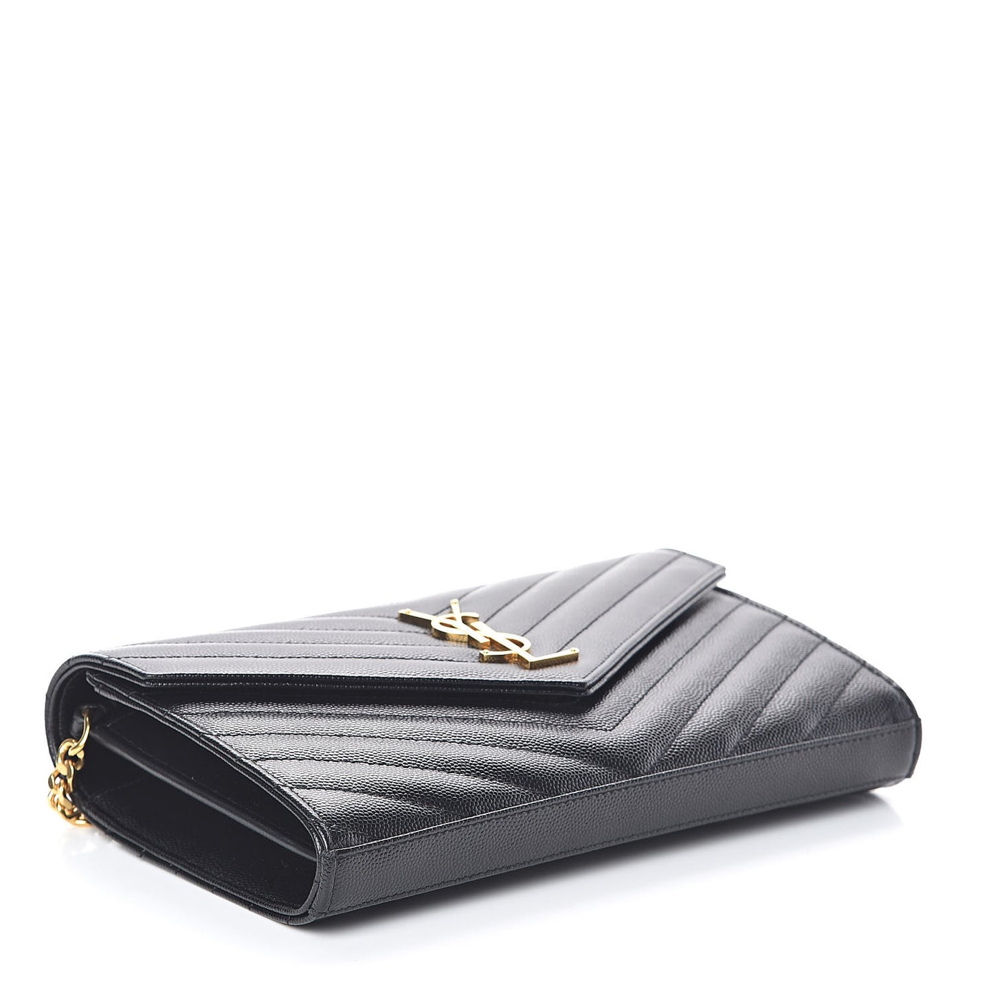 Grain De Poudre Matelasse Chevron Monogram Chain Wallet Black