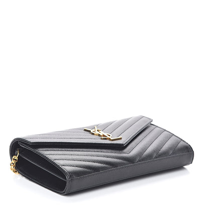 Saint Laurent Grain De Poudre Matelasse Chevron Monogram Chain Wallet Black 4 of 8