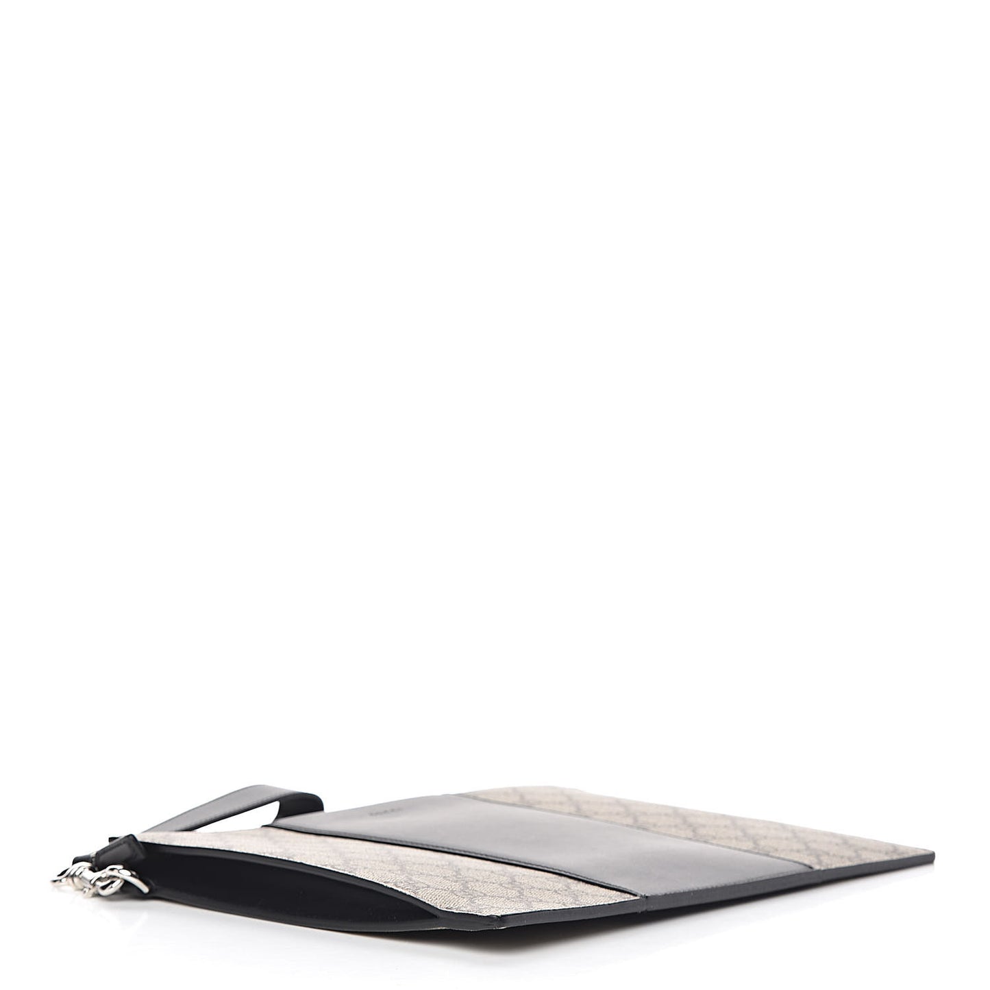 GG Supreme Monogram Zip Wristlet Pouch Beige Black