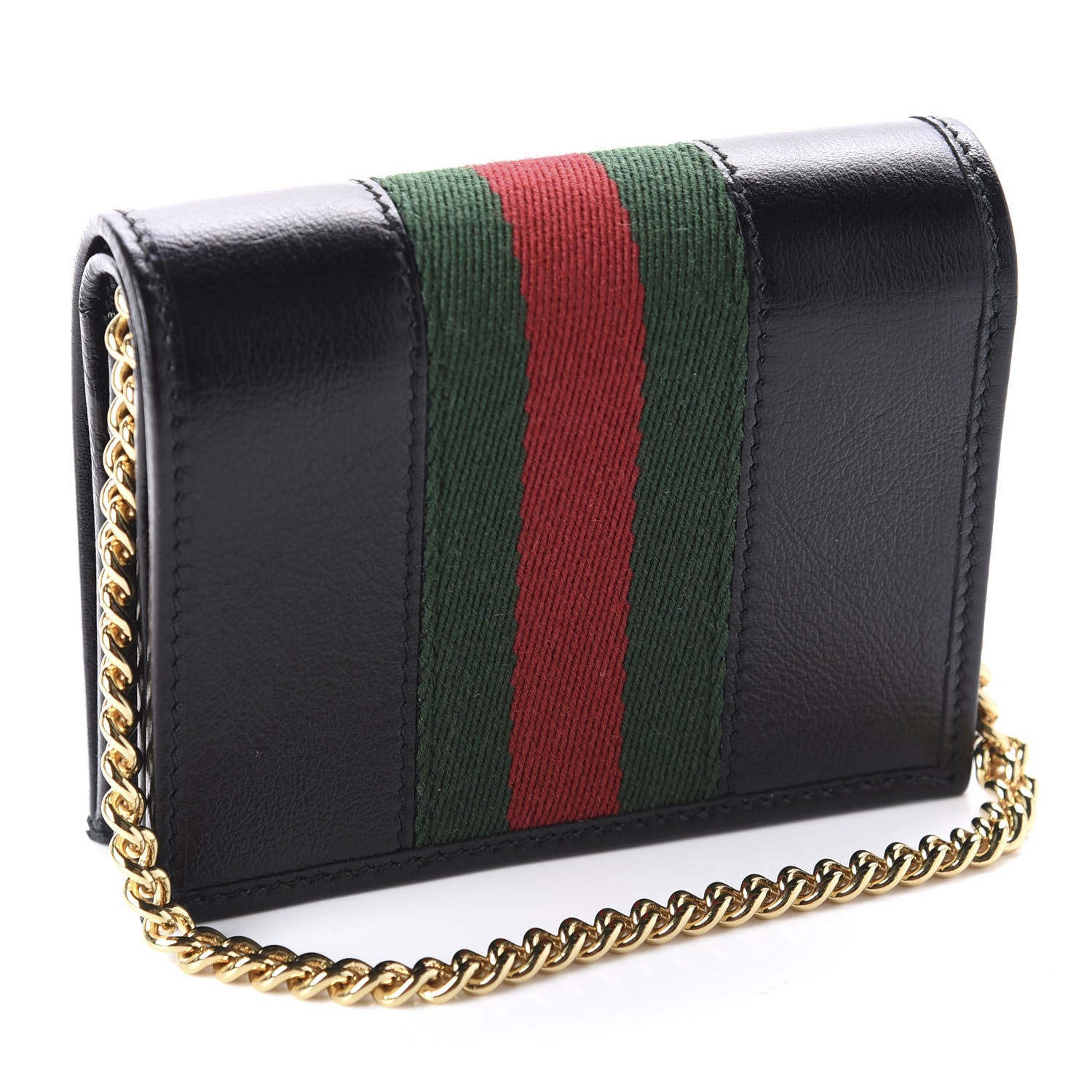 Gucci Calfskin Web Rajah Chain Card Case Wallet Black 3 of 11