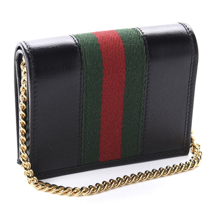 Gucci Calfskin Web Rajah Chain Card Case Wallet Black 3 of 11