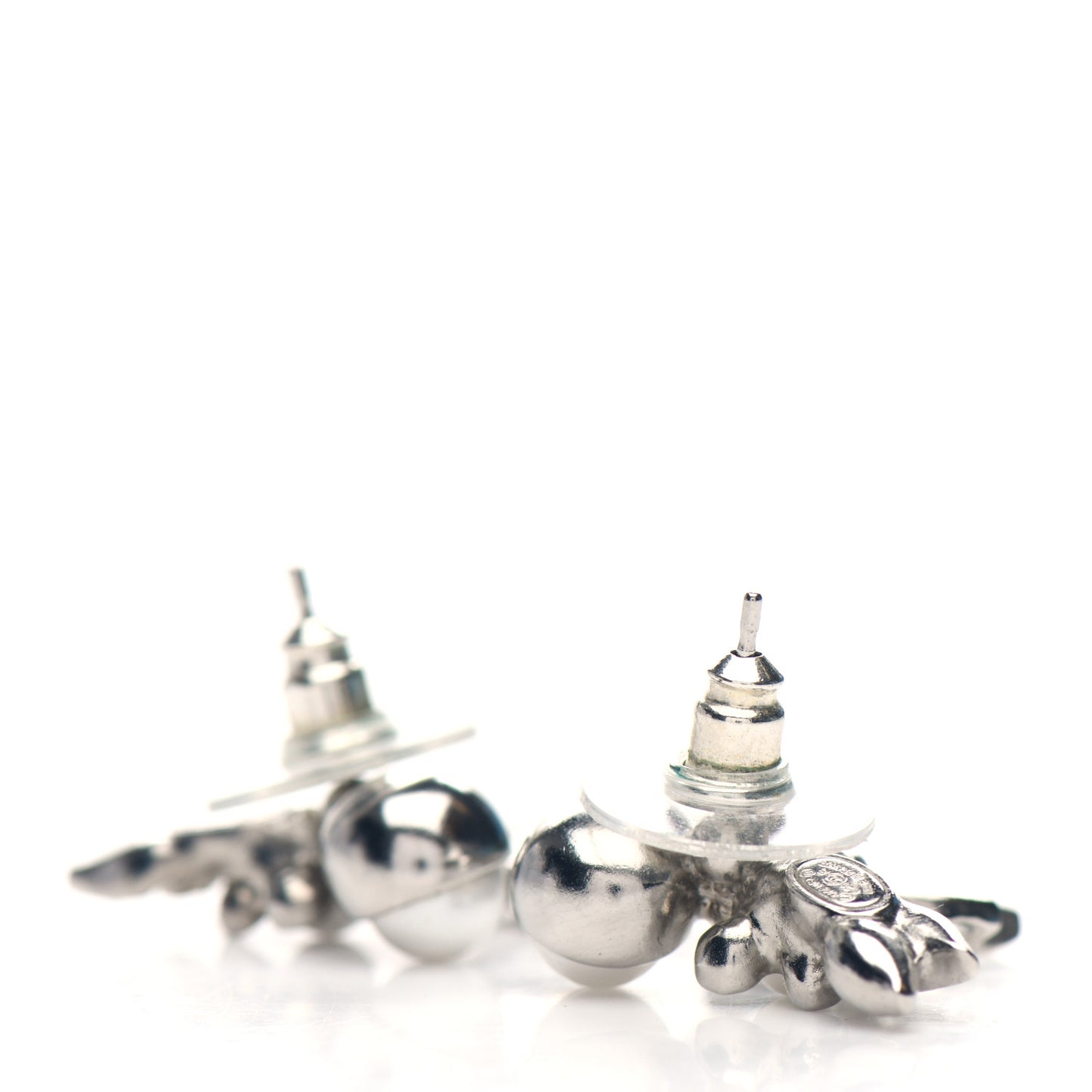 Crystal Pearl CC Leaf Earrings Silver