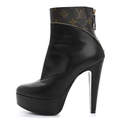 Louis Vuitton Calfskin Monogram Afterglow Platform Ankle Boots 38.5 Black 1 of 14