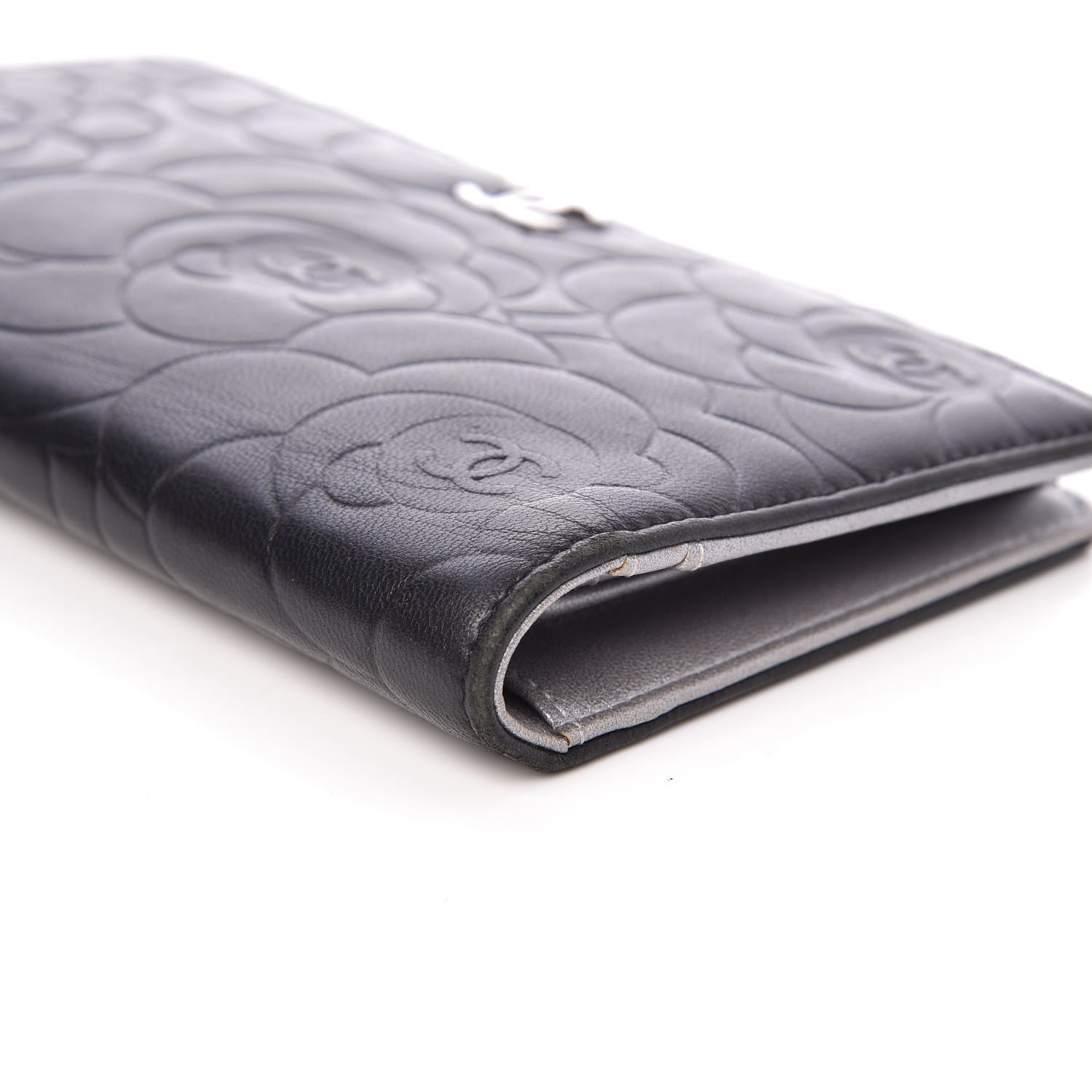 Chanel Lambskin Camellia Embossed Yen Wallet Black 22 of 22
