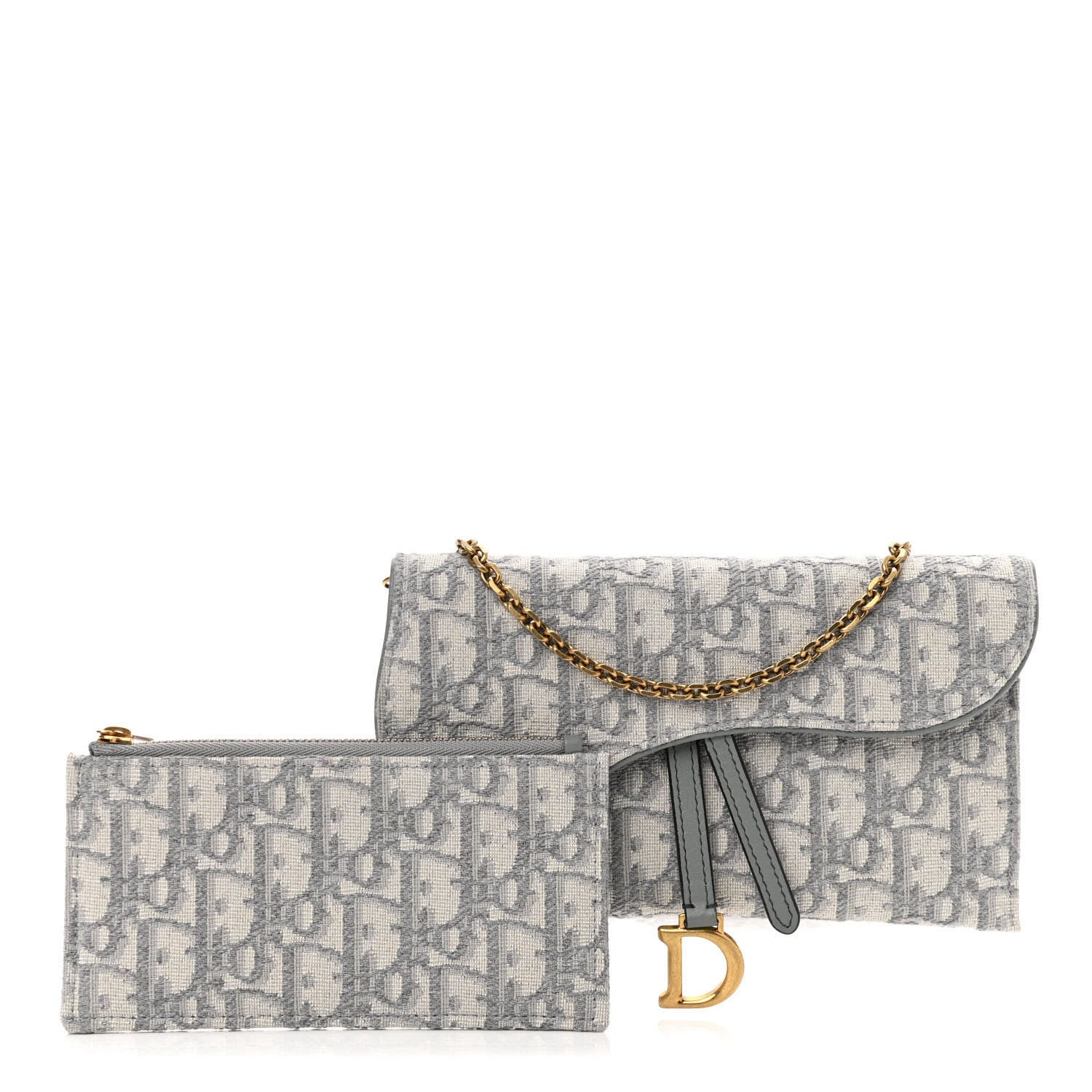 Christian Dior Oblique Saddle Chain Long Wallet Grey 1 of 11