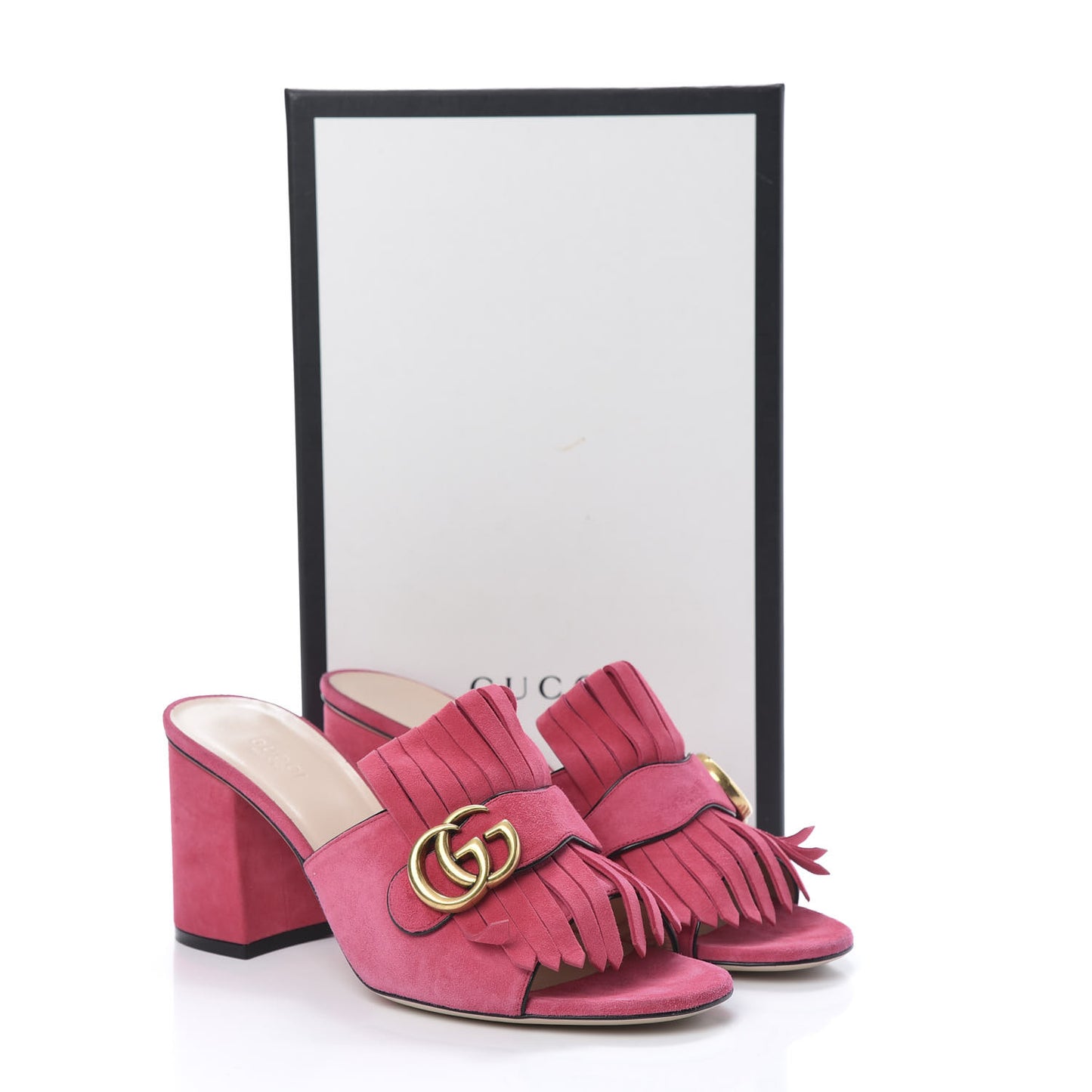 Kid Scamosciato GG Marmont Fringe 75mm Slide Sandals 39.5 Hot Pink