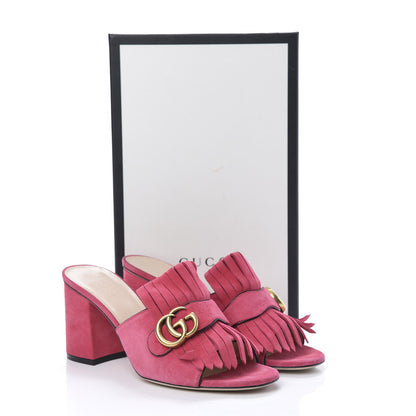 Gucci Kid Scamosciato GG Marmont Fringe 75mm Slide Sandals 39.5 Hot Pink 11 of 11