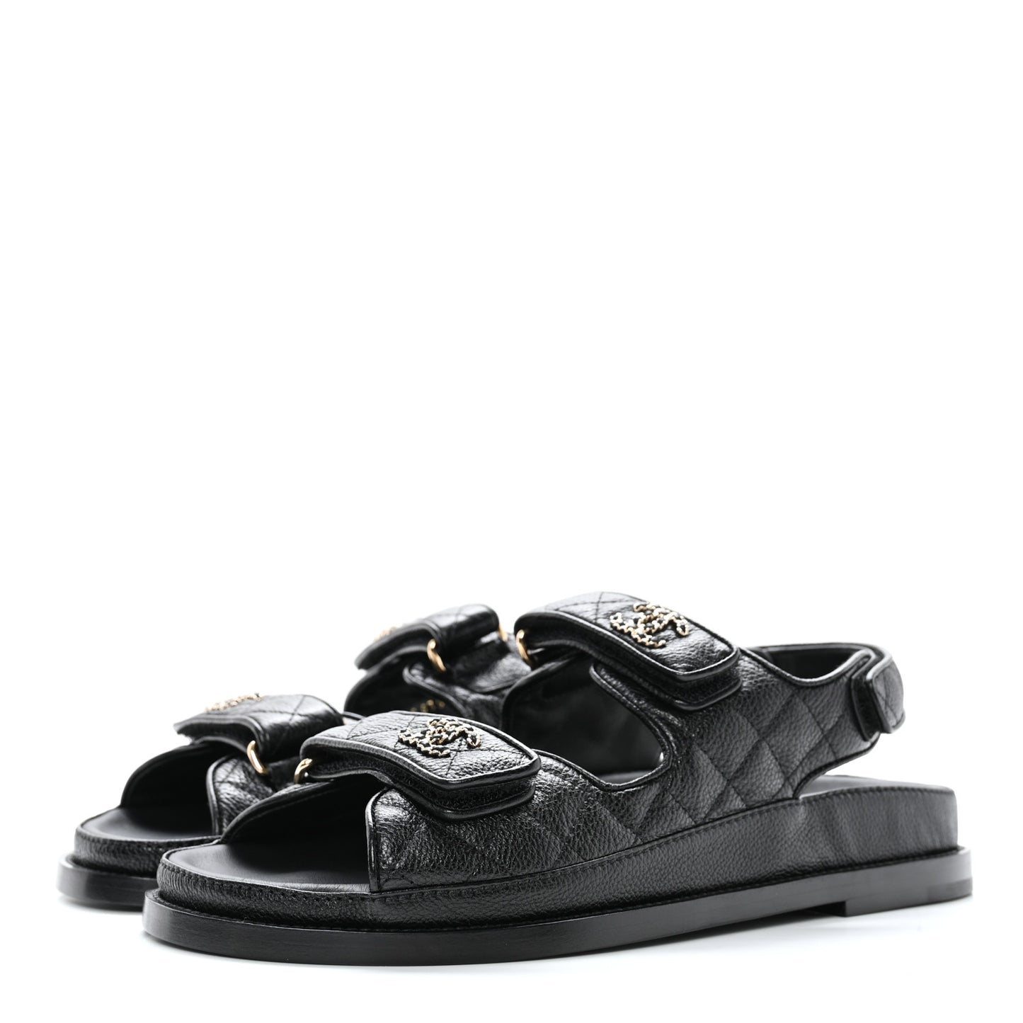 Grained Calfskin Velcro Dad Sandals 38.5 Black