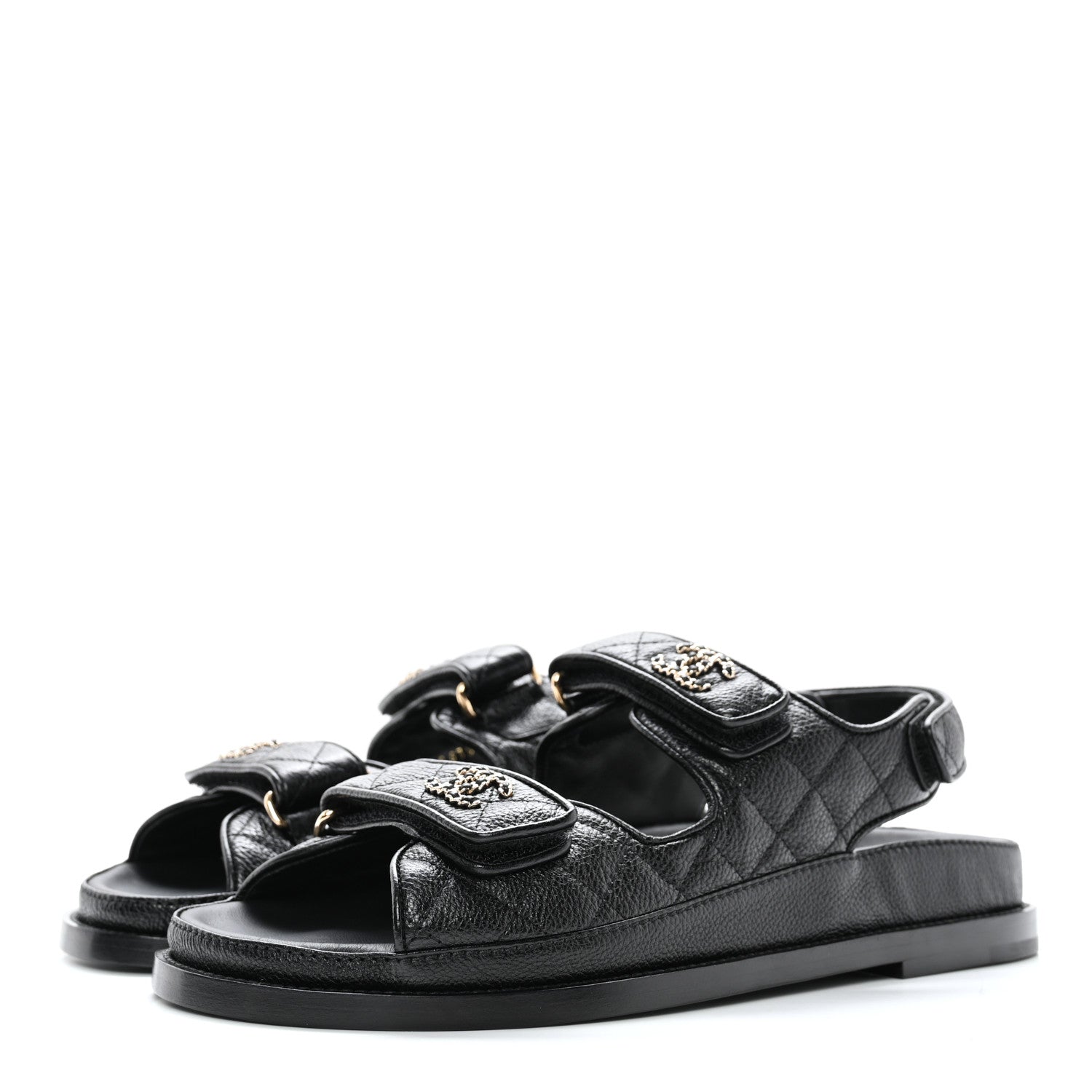 Chanel Grained Calfskin Velcro Dad Sandals 38.5 Black 3 of 11