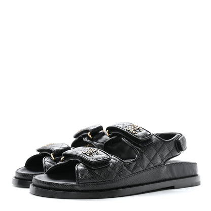 Chanel Grained Calfskin Velcro Dad Sandals 38.5 Black 3 of 11