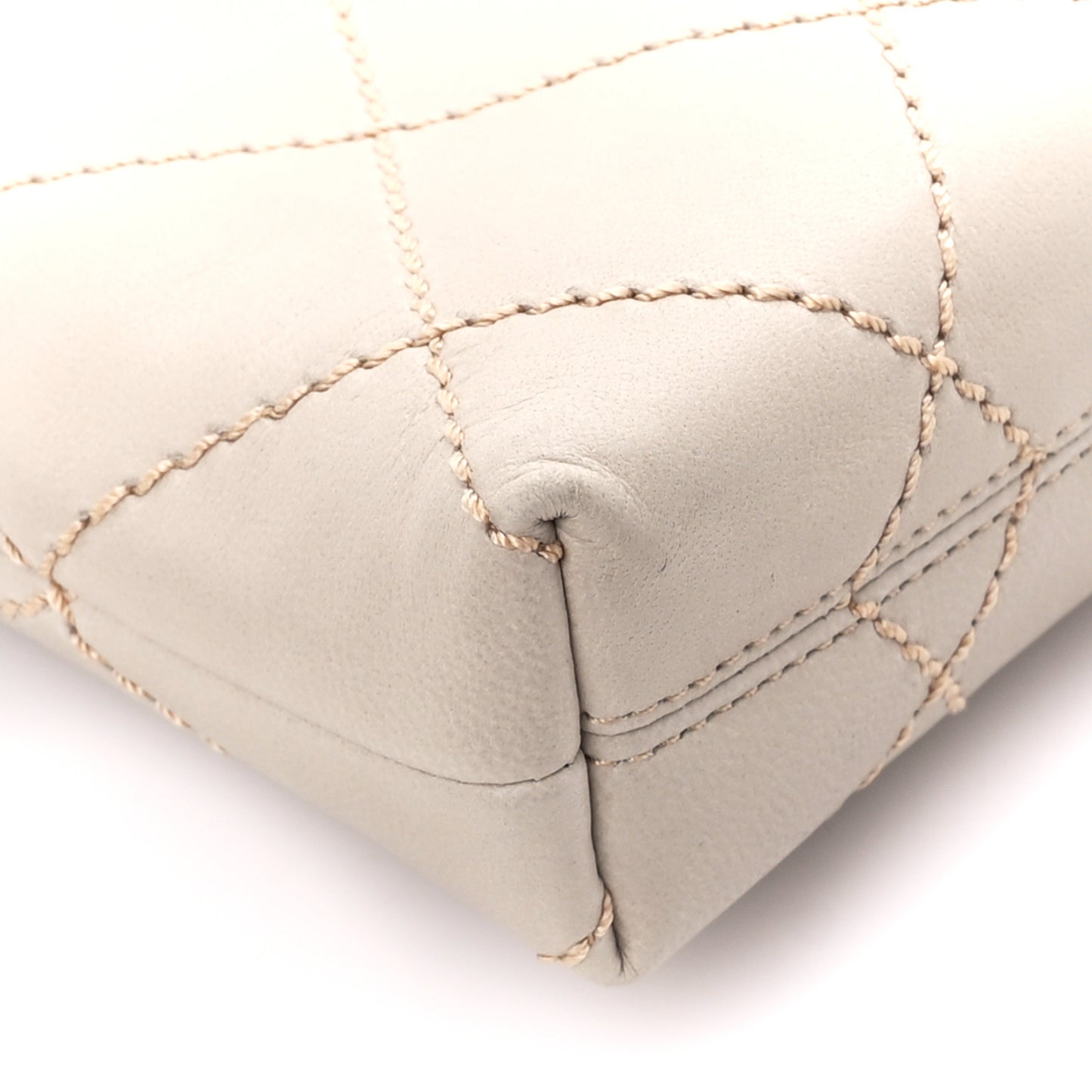Lambskin Surpique Stitch Pochette Beige