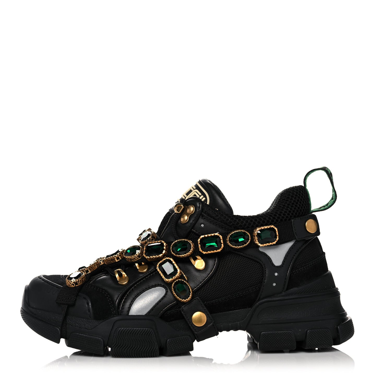 X SEGA Mesh Suede Calfskin Removable Crystals Womens Flashtrek Sneakers 39 Black Silver