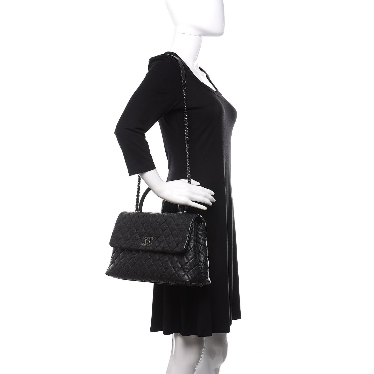 Caviar Quilted Medium Coco Handle Flap Black