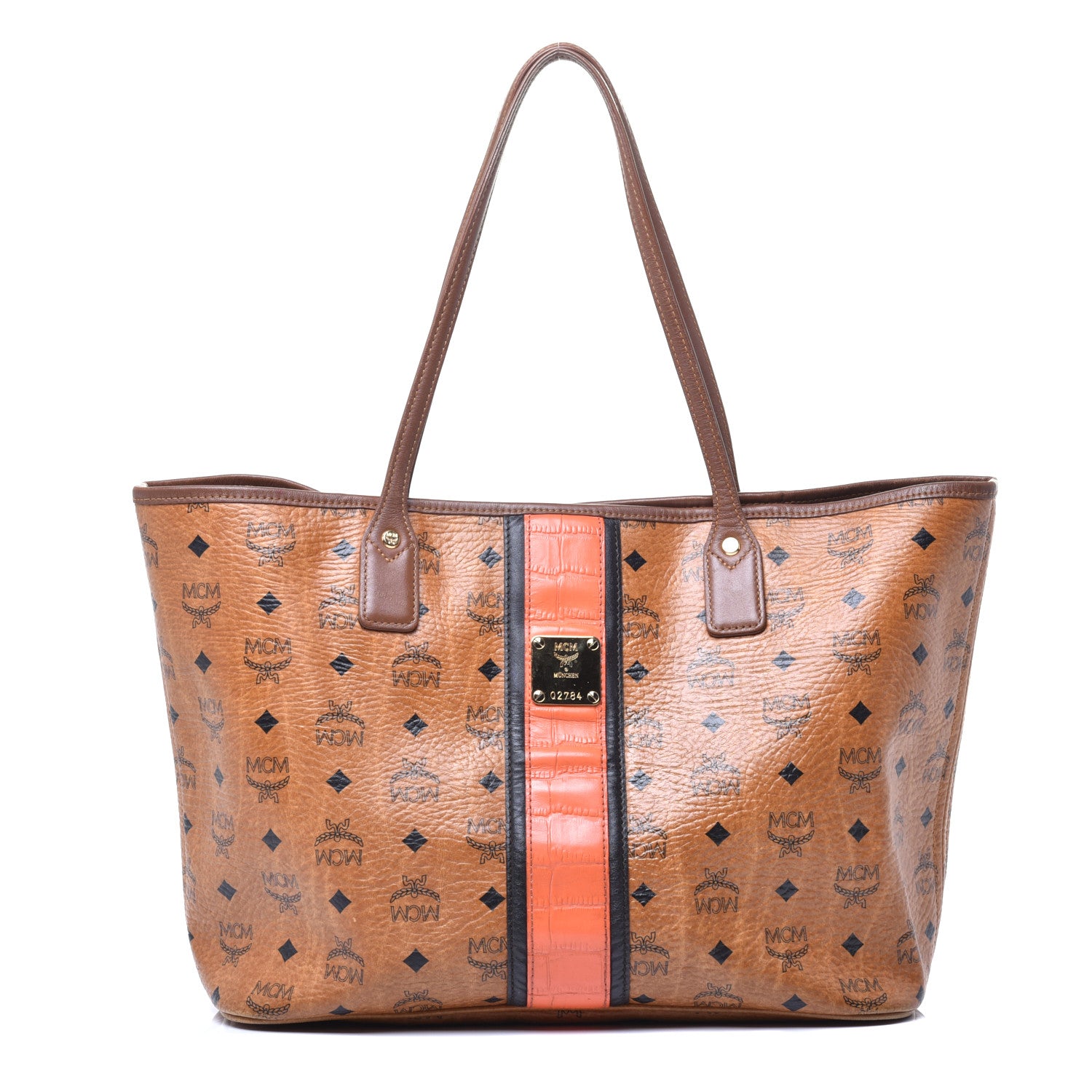 MCM Visetos Crocodile Embossed Medium Liz Shopper Tote Cognac 1 of 8