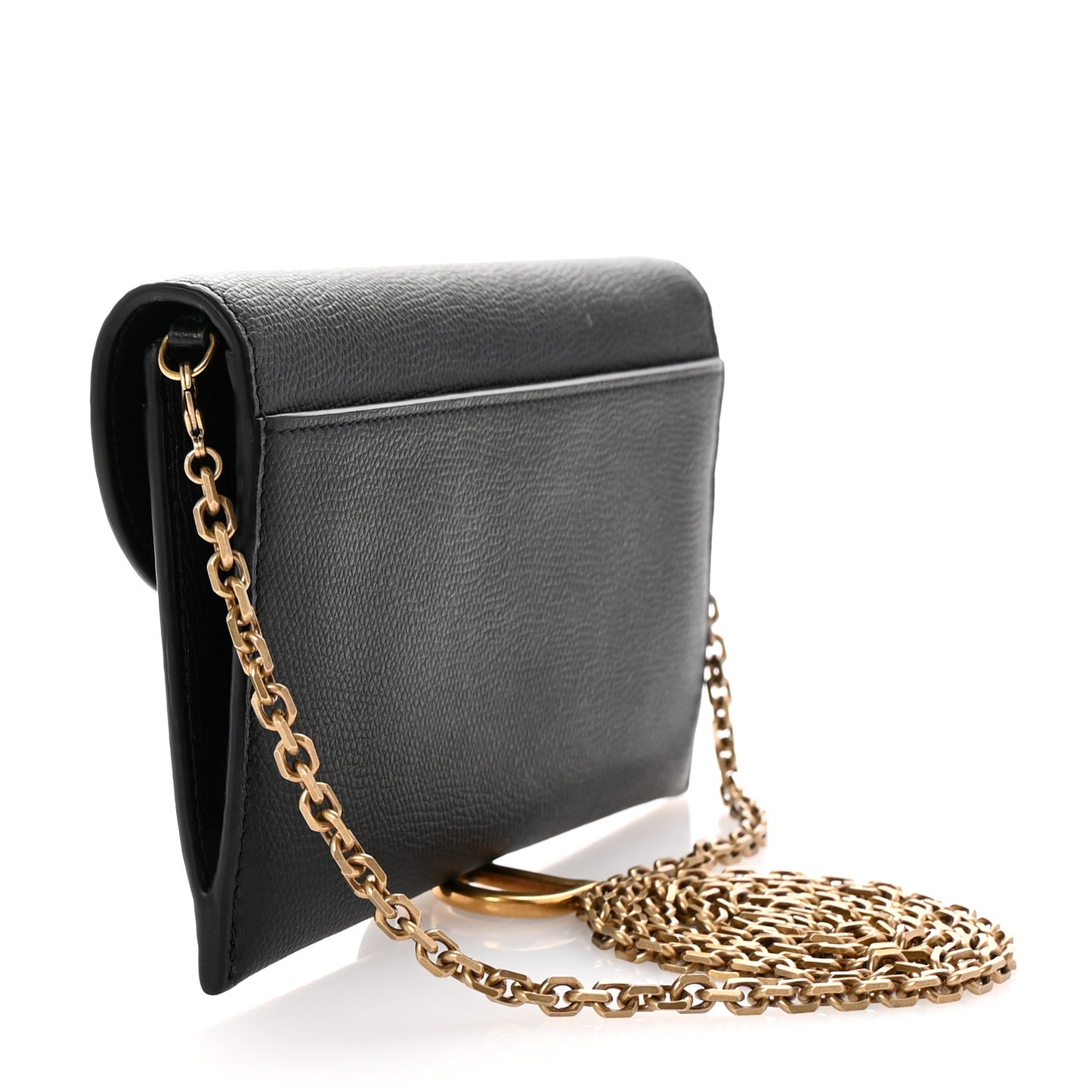 Grained Calfskin Saddle Chain Wallet Pouch Black