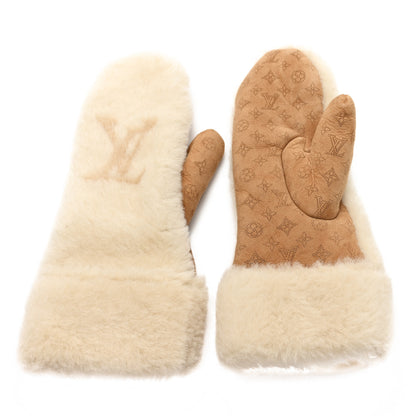 Louis Vuitton Shearling Monogram Mittens Beige 2 of 3