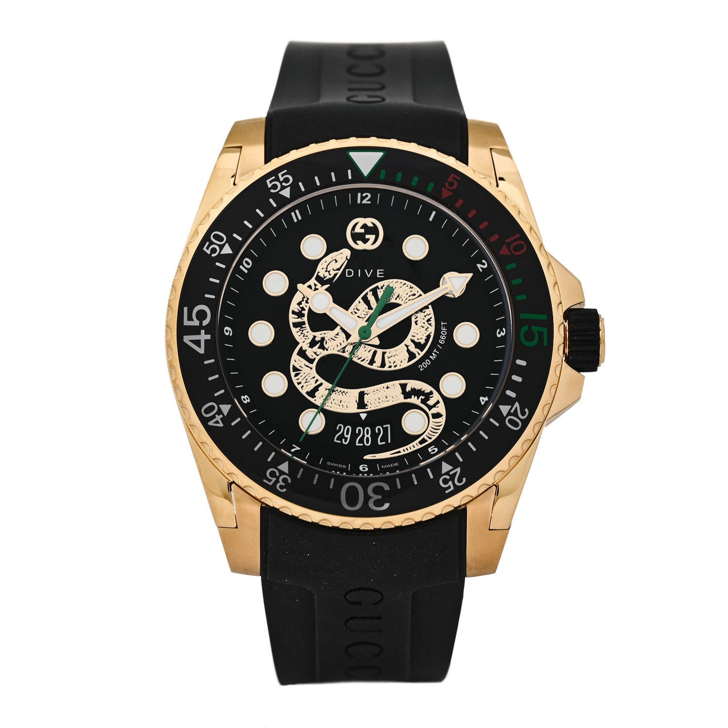 Stainless Steel Rubber 45mm Dive Snake Quartz Watch Black