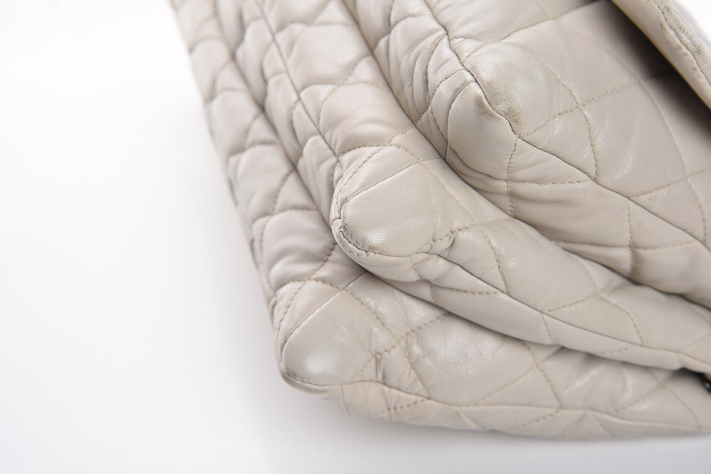 Lambskin Quilted 3 Accordion Flap Bag White