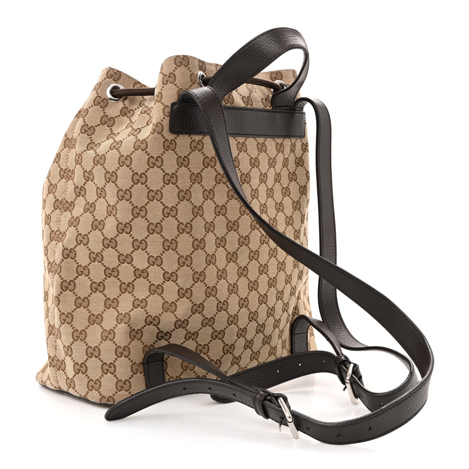 Gucci Monogram Dollar Calfskin O Drawstring Backpack Beige Ebony Testa di Moro Dark Chocolate 2 of 13