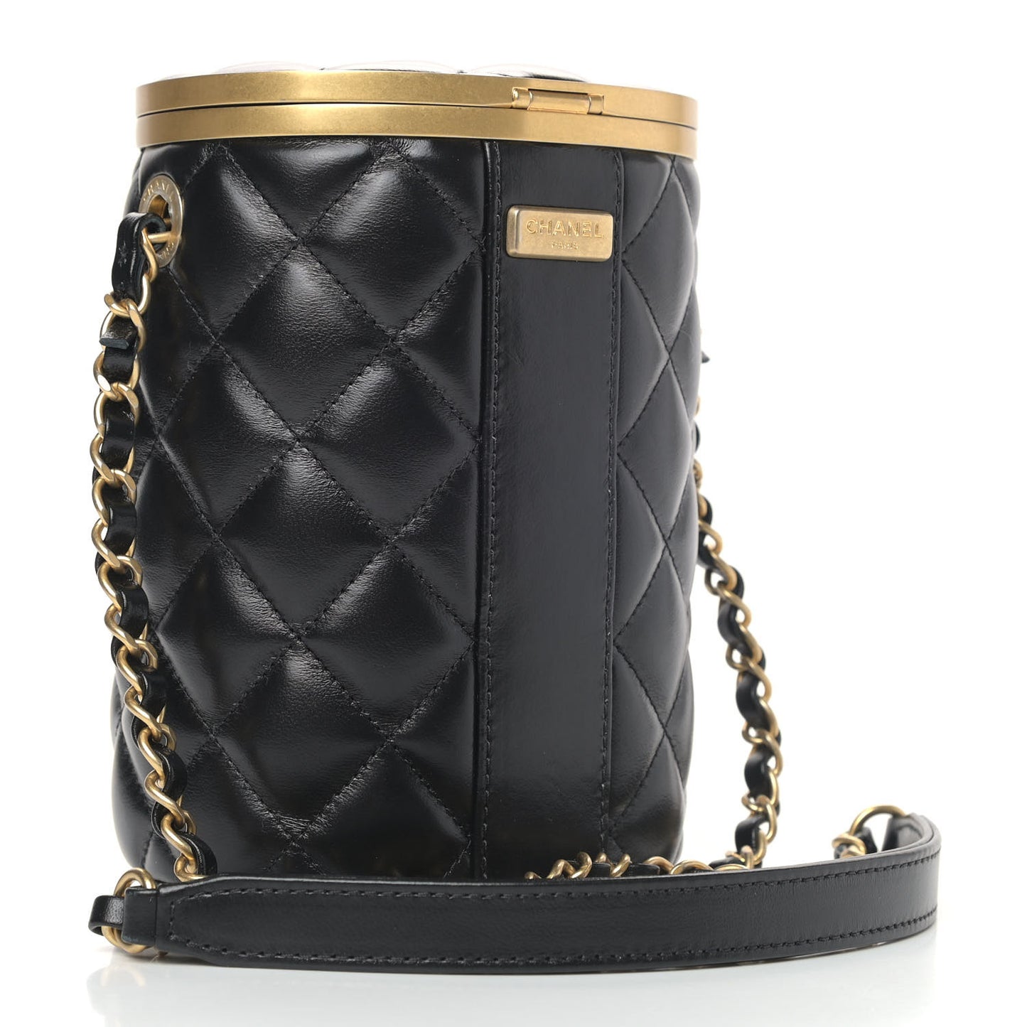 Lambskin Quilted Crown Box Bag Black
