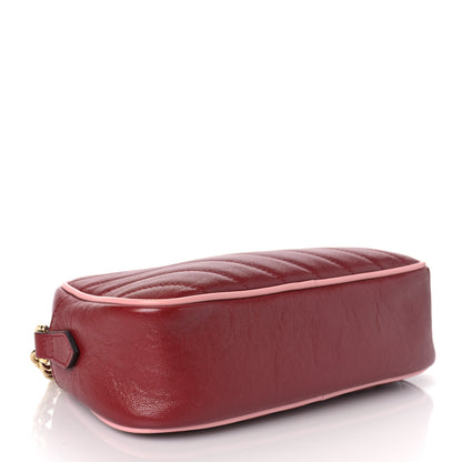 Gucci Azalea Calfskin Enamel Matelasse Diagonal Small Torchon GG Marmont Chain Shoulder Bag New Cherry Red Wild Rose 4 of 9