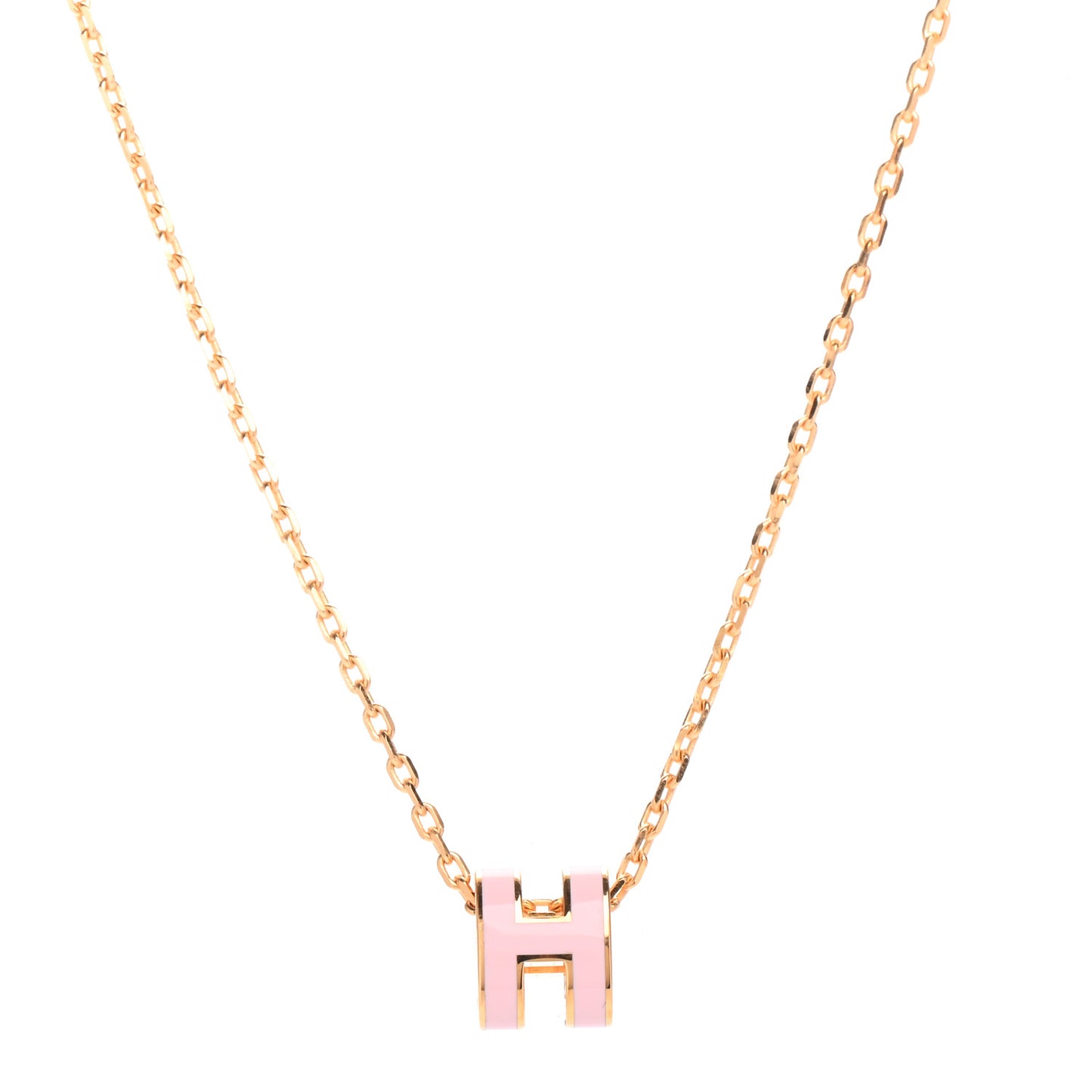 Lacquered Gold Mini Pop H Pendant Necklace Rose Dragee