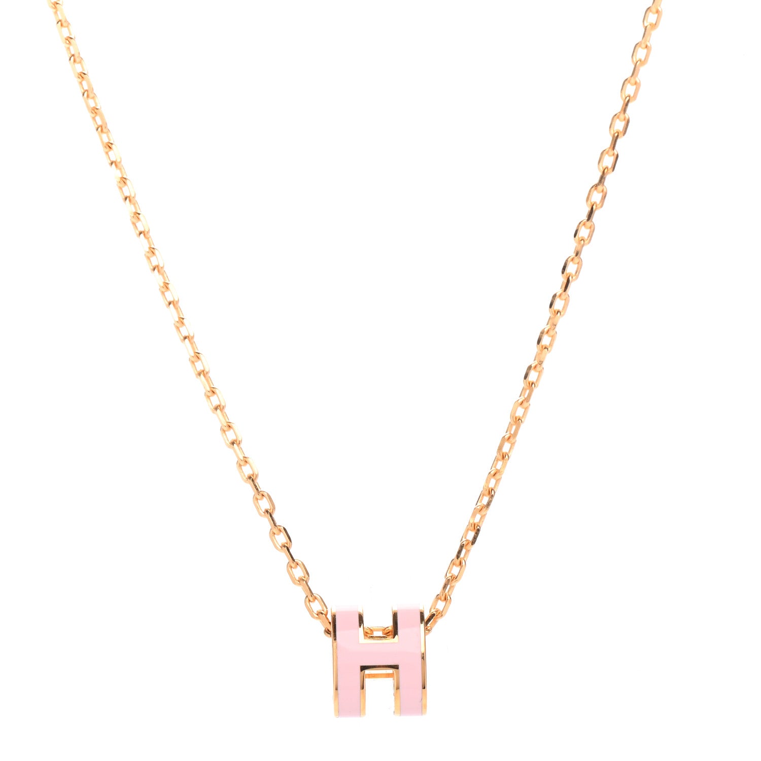 Hermes Lacquered Gold Mini Pop H Pendant Necklace Rose Dragee 1 of 6
