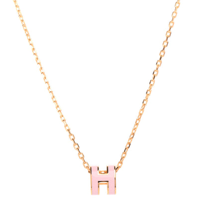 Hermes Lacquered Gold Mini Pop H Pendant Necklace Rose Dragee 1 of 6