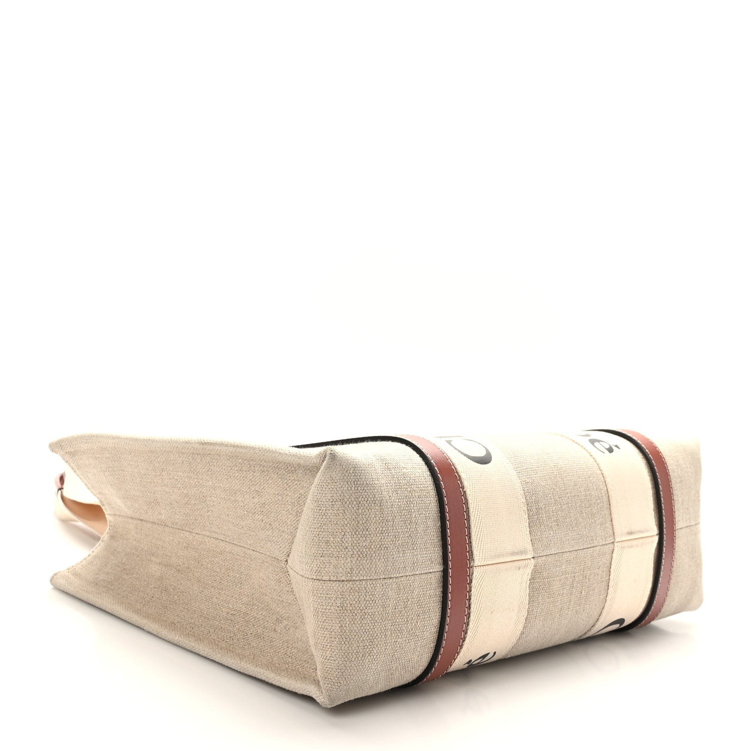 Chloe Linen Calfskin Medium Woody Ribbon Tote White Brown 4 of 9
