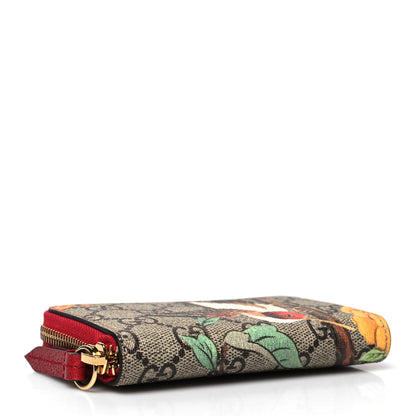 Gucci GG Supreme Monogram Tian Zip Around Card Case Wallet Beige Multicolor Red 4 of 10